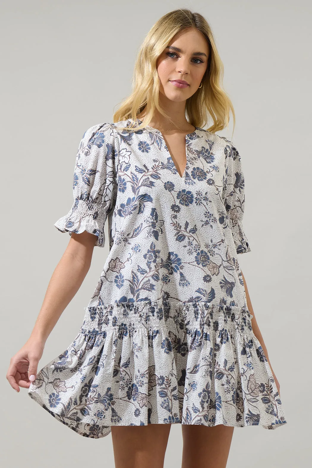 Bryony Floral Marinella Smocked Mini Dress