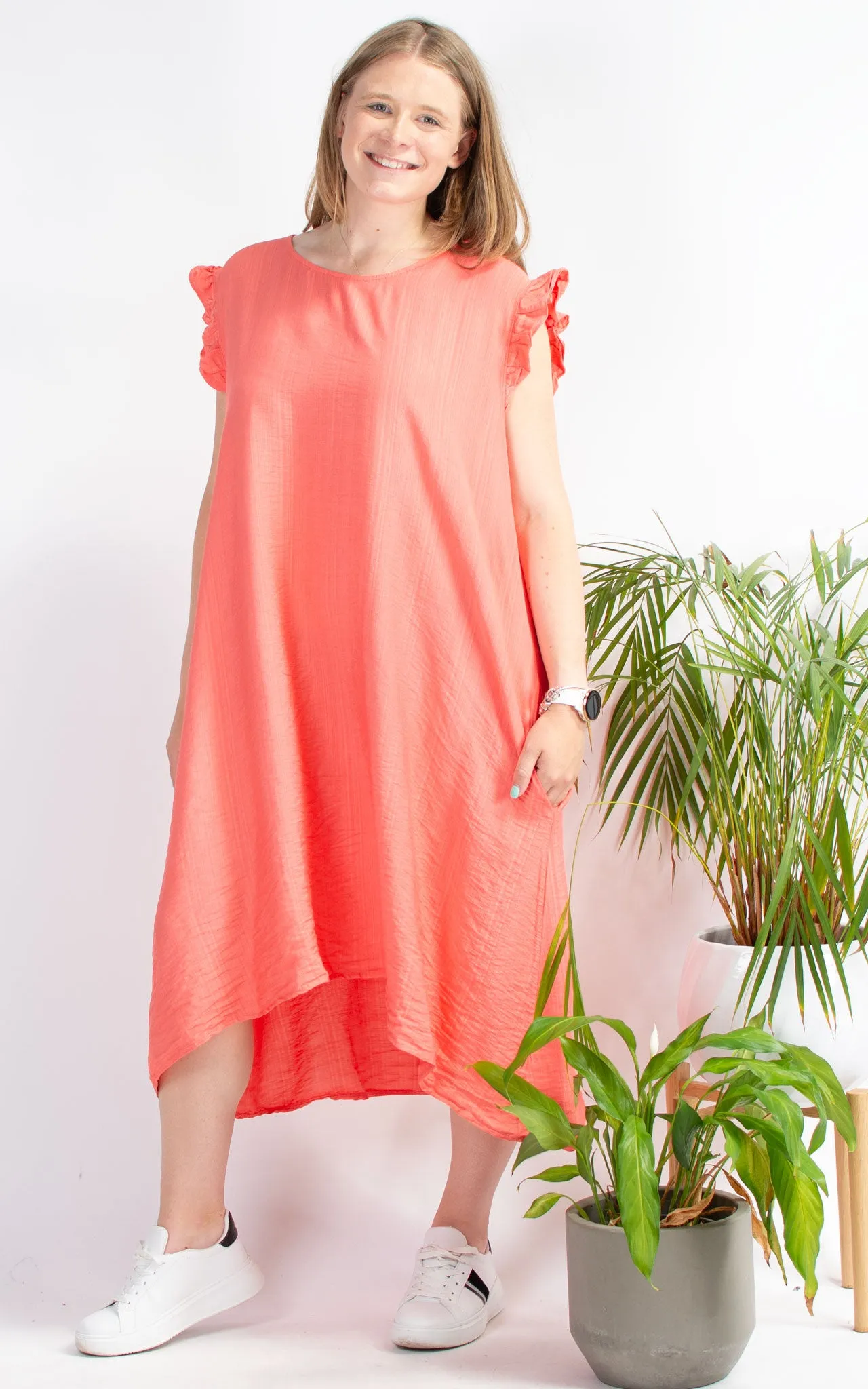 Button Back Dress | Coral