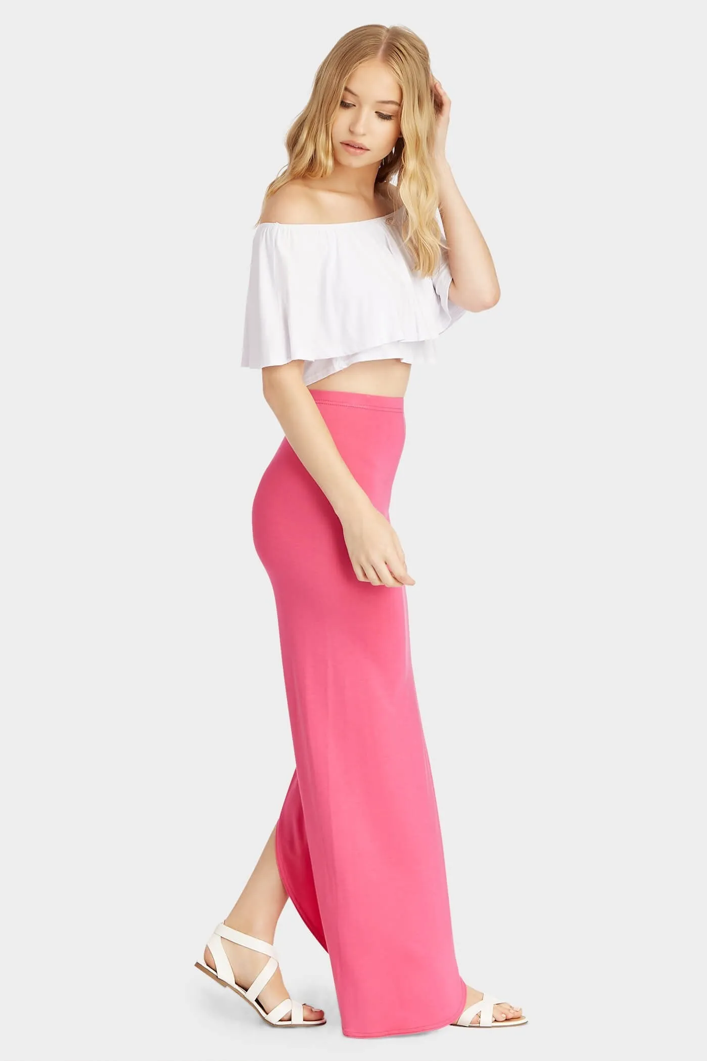 Cerise Pink Side Split Maxi Skirt