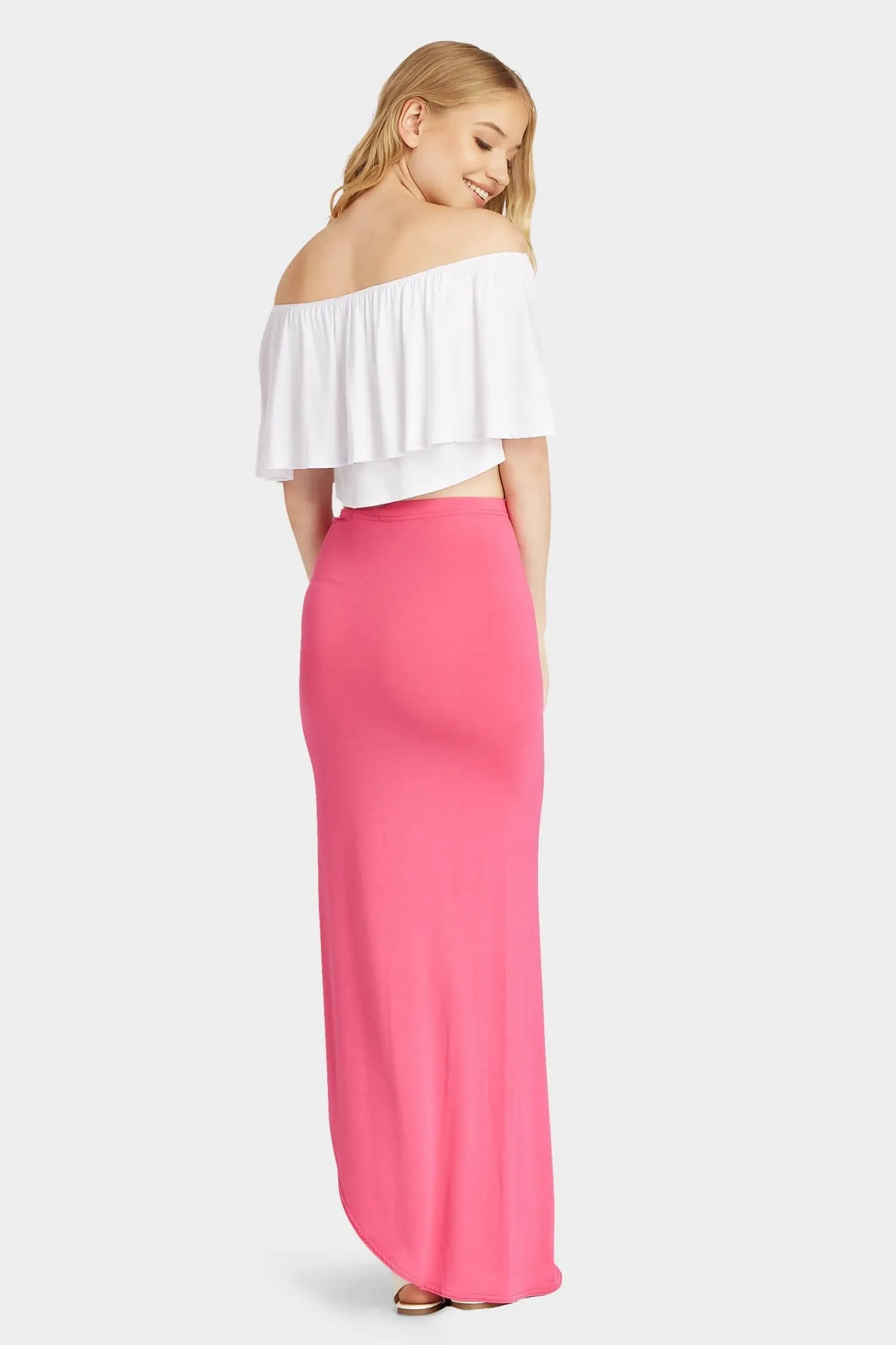 Cerise Pink Side Split Maxi Skirt