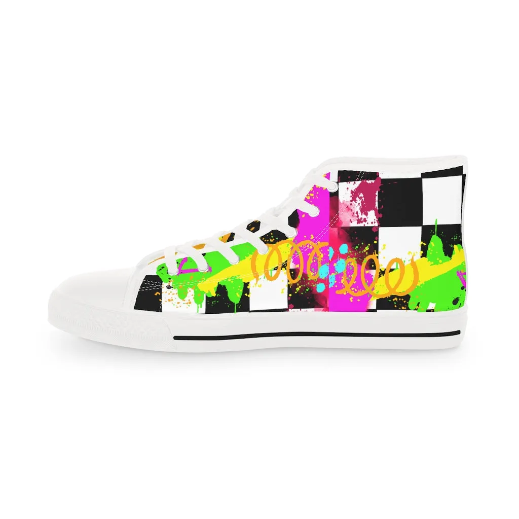 Checkered graffiti Men's High Top Sneakers