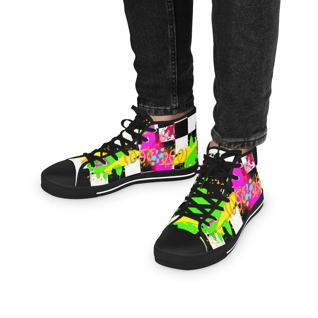 Checkered graffiti Men's High Top Sneakers