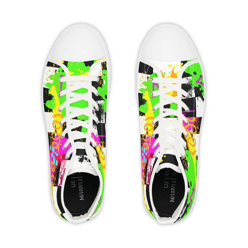 Checkered graffiti Men's High Top Sneakers