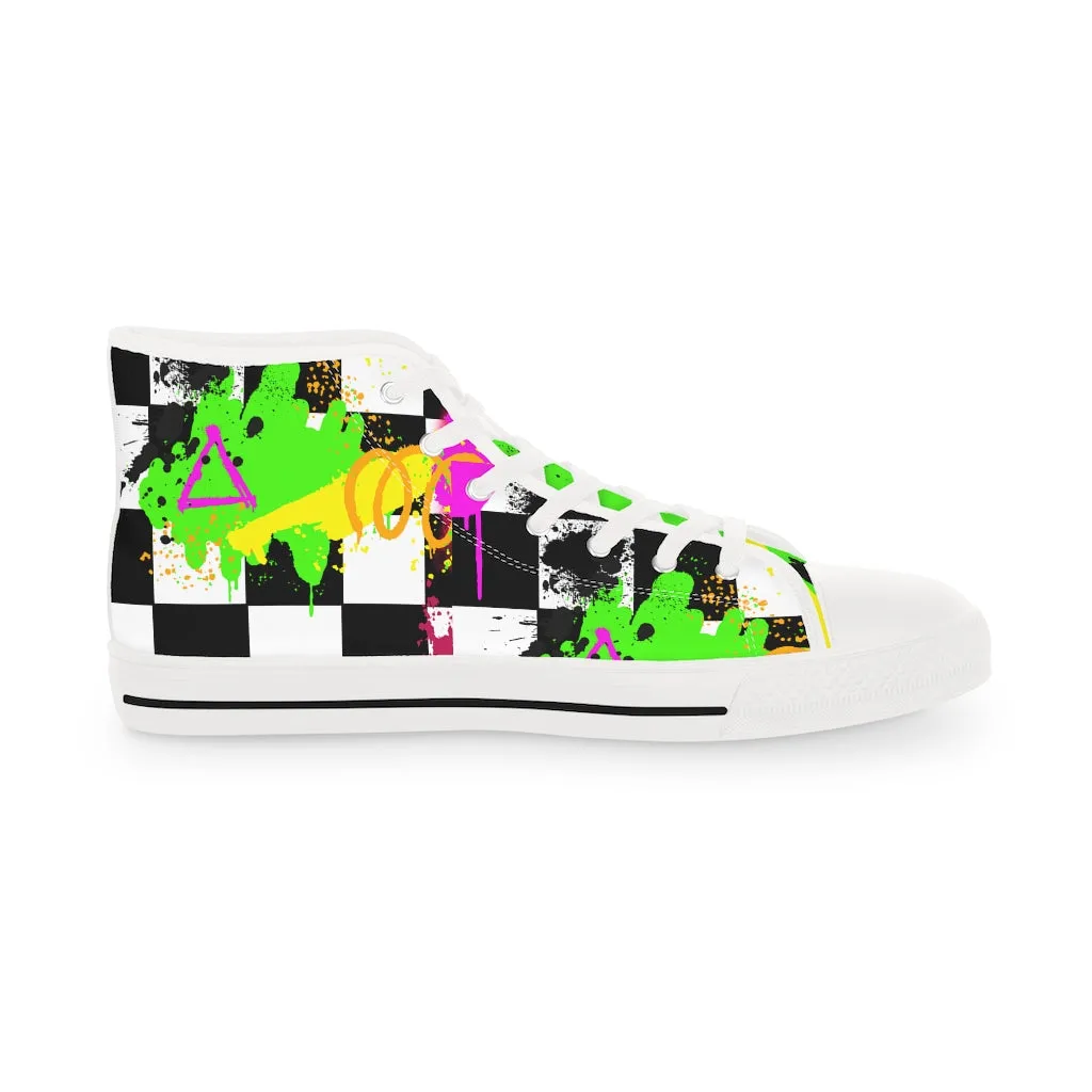 Checkered graffiti Men's High Top Sneakers