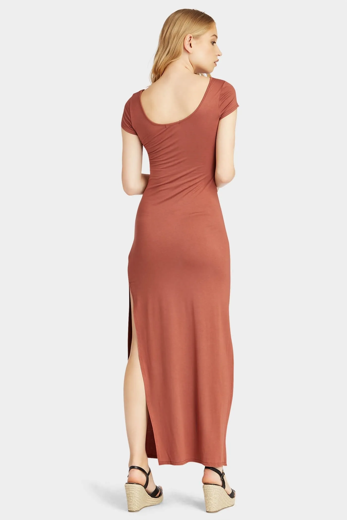 Chestnut Cap Sleeve Side Split Maxi Dress