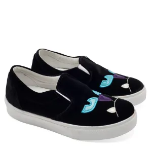 Chiara Ferragni Women's Black Velvet Cat Slip On Sneakers