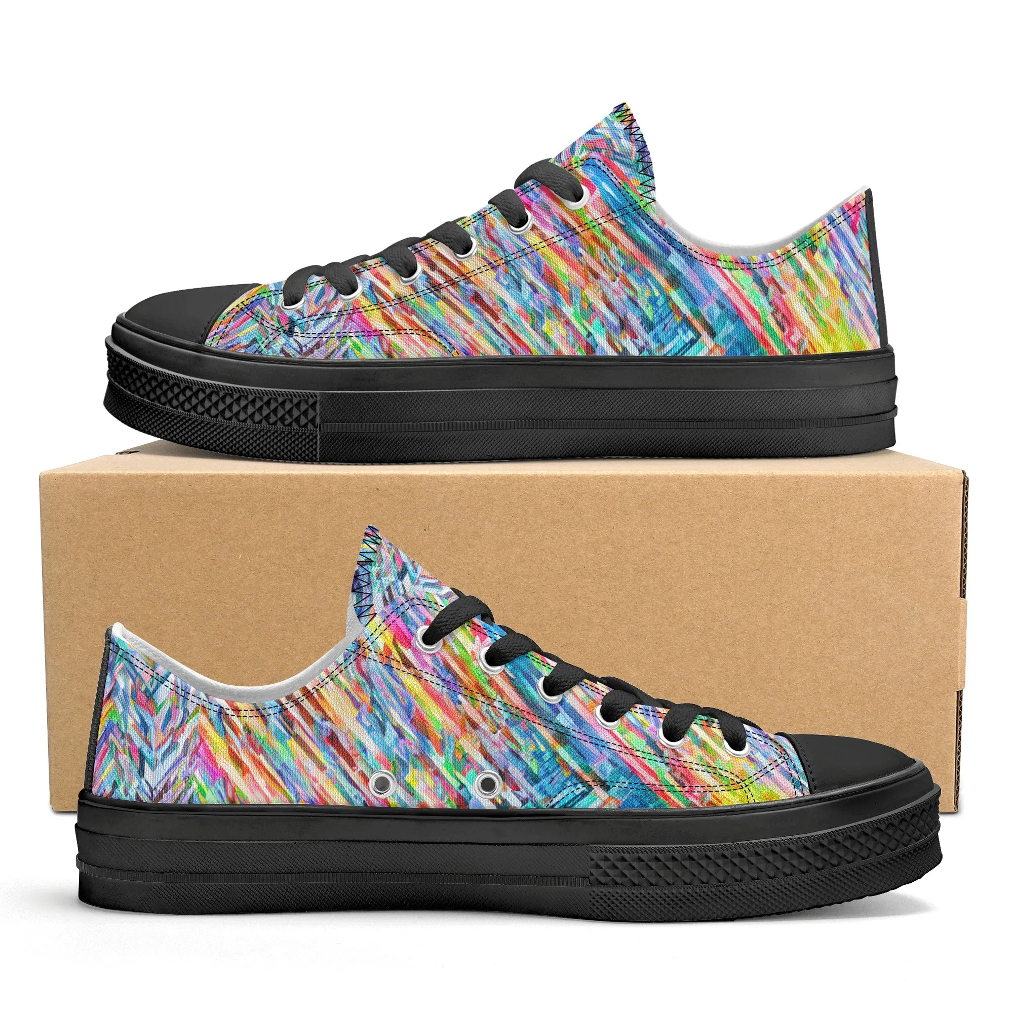 Colorful Herringbone Pattern - Mens Classic Low Top Canvas Shoes for Footwear Lovers