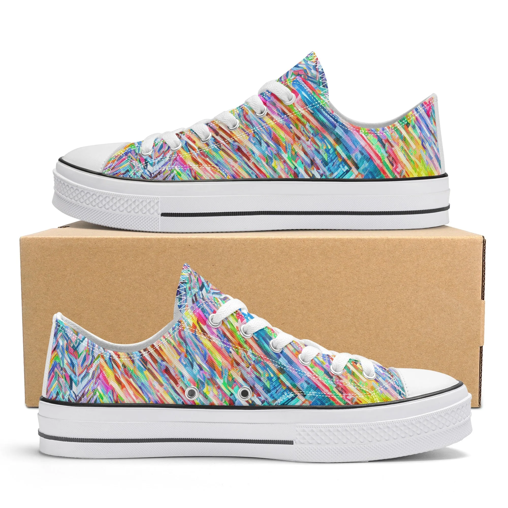 Colorful Herringbone Pattern - Mens Classic Low Top Canvas Shoes for Footwear Lovers