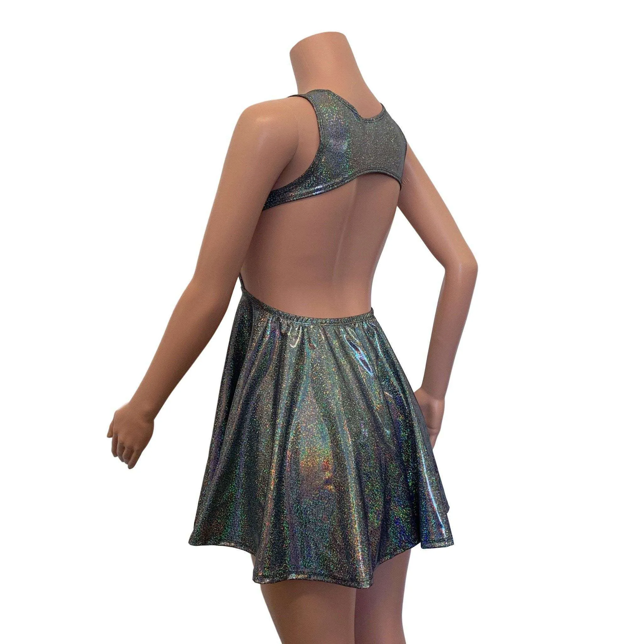 Cutout Skater Dress - Gleaming Silver Holographic