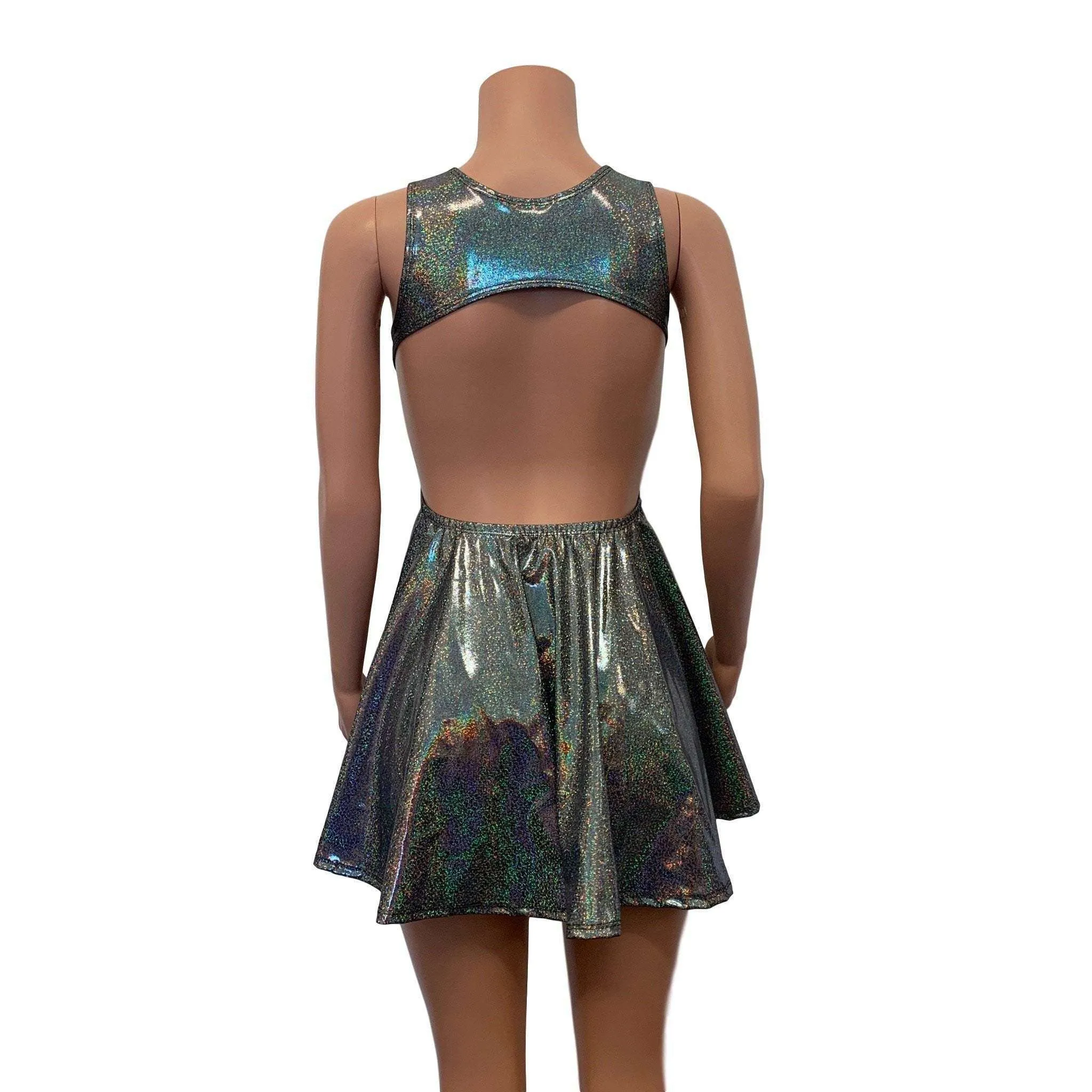 Cutout Skater Dress - Gleaming Silver Holographic