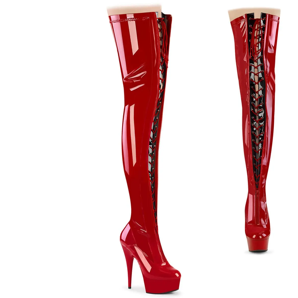 DELIGHT-3027 Black & Red Thigh High Boots