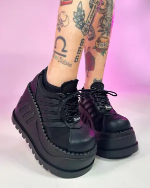 Demonia Black Stomp Oxford Platforms