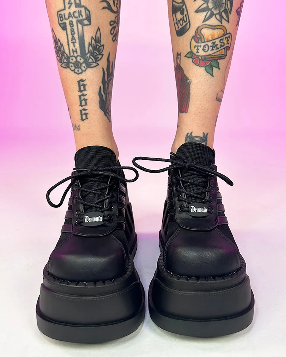 Demonia Black Stomp Oxford Platforms