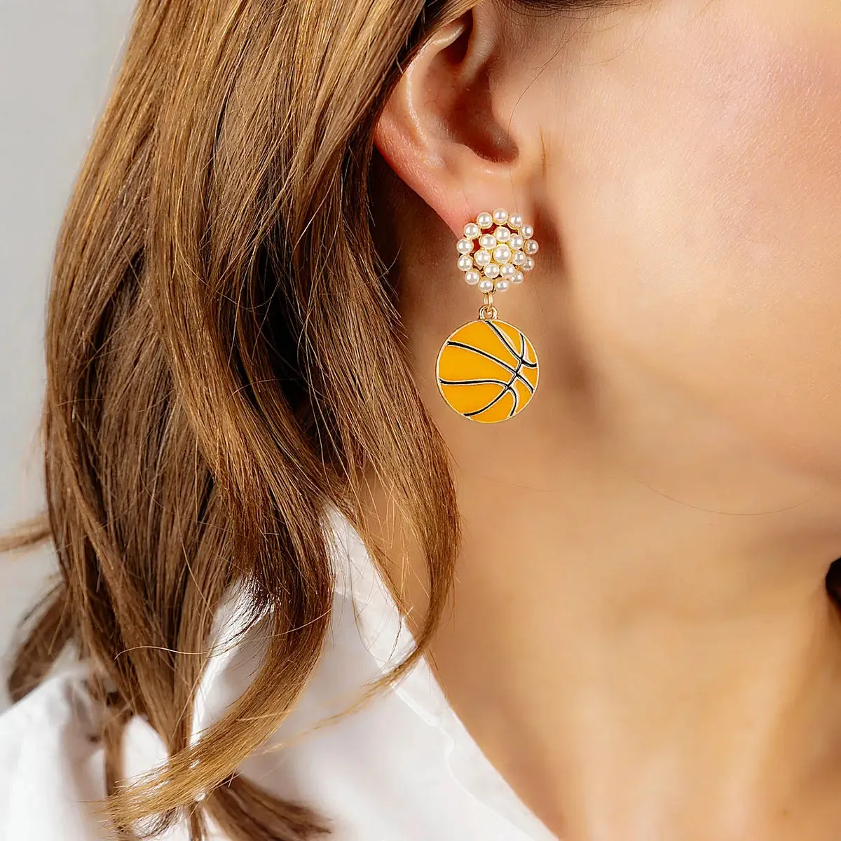 Earrings Pearl Cluster Basketball Drop Orange Earrings