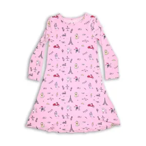 French Poodle Bamboo Girls' Long Sleeve Dress