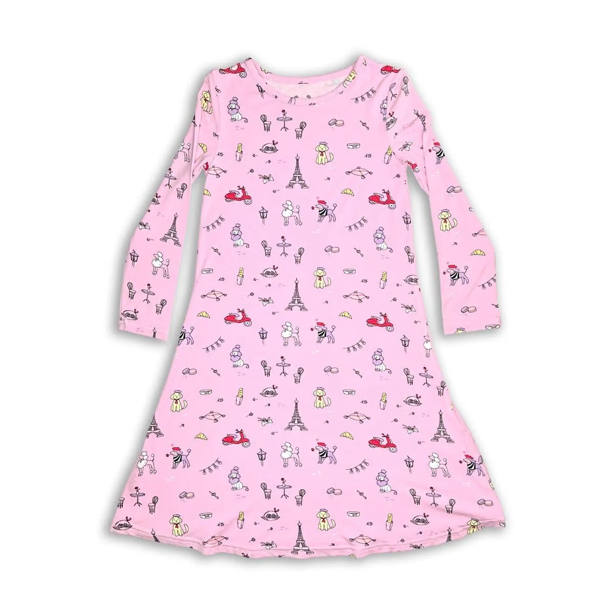 French Poodle Bamboo Girls' Long Sleeve Dress