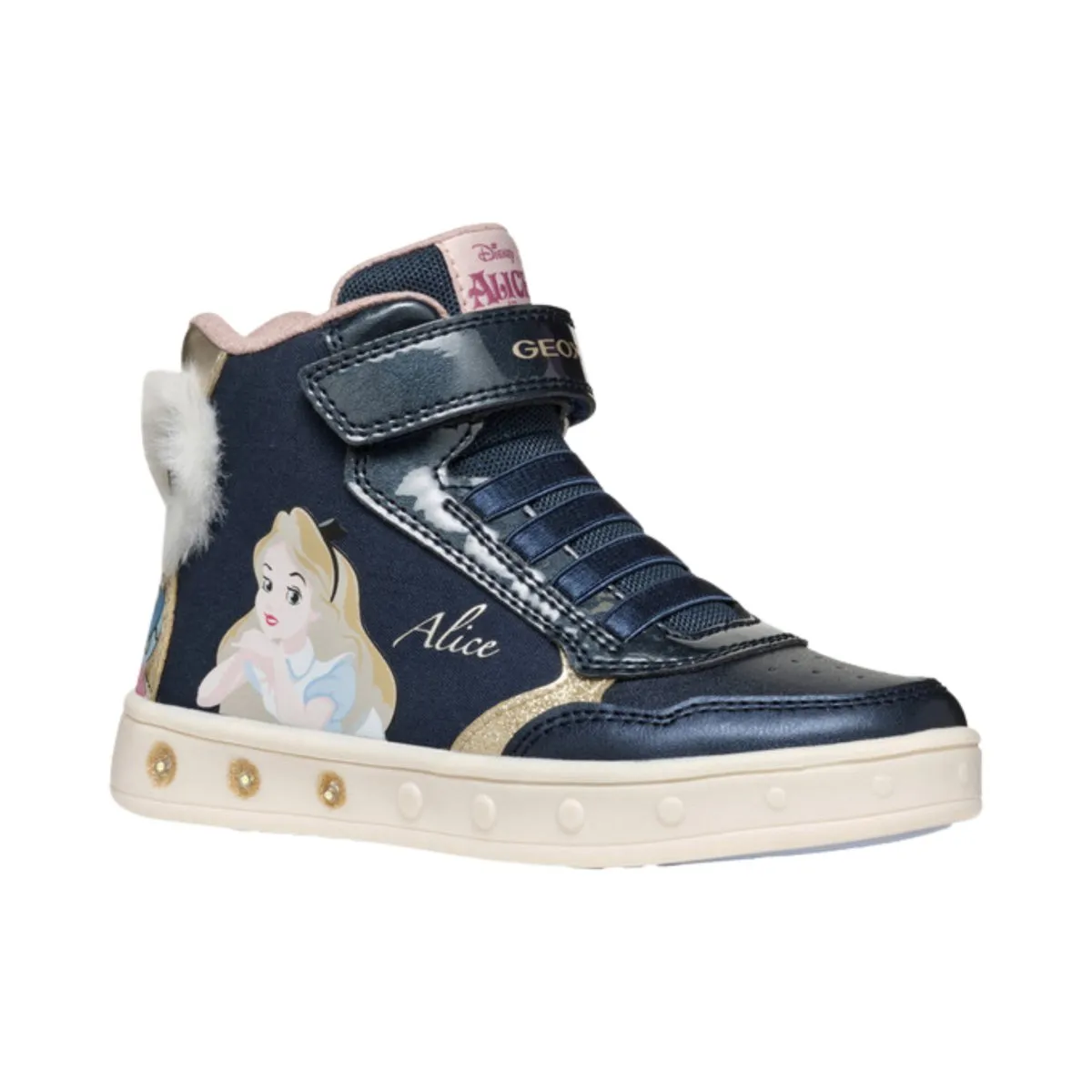 Geox Girl's (Sizes 26-32) Skylin Junior Disney Alice and Wonderland High-Top Dark Navy/Platinum