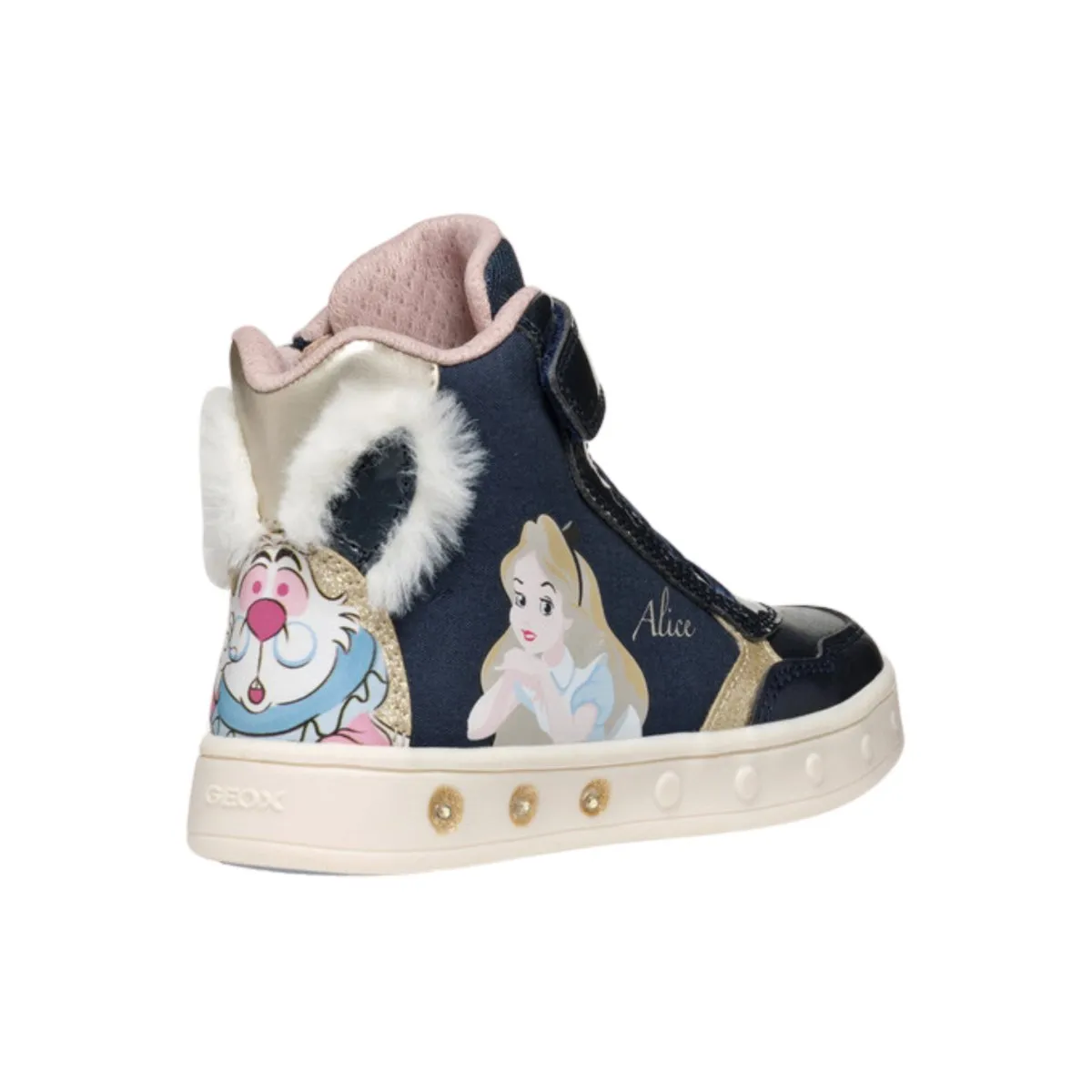 Geox Girl's (Sizes 26-32) Skylin Junior Disney Alice and Wonderland High-Top Dark Navy/Platinum