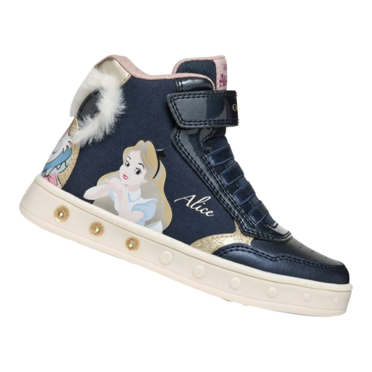 Geox Girl's (Sizes 26-32) Skylin Junior Disney Alice and Wonderland High-Top Dark Navy/Platinum