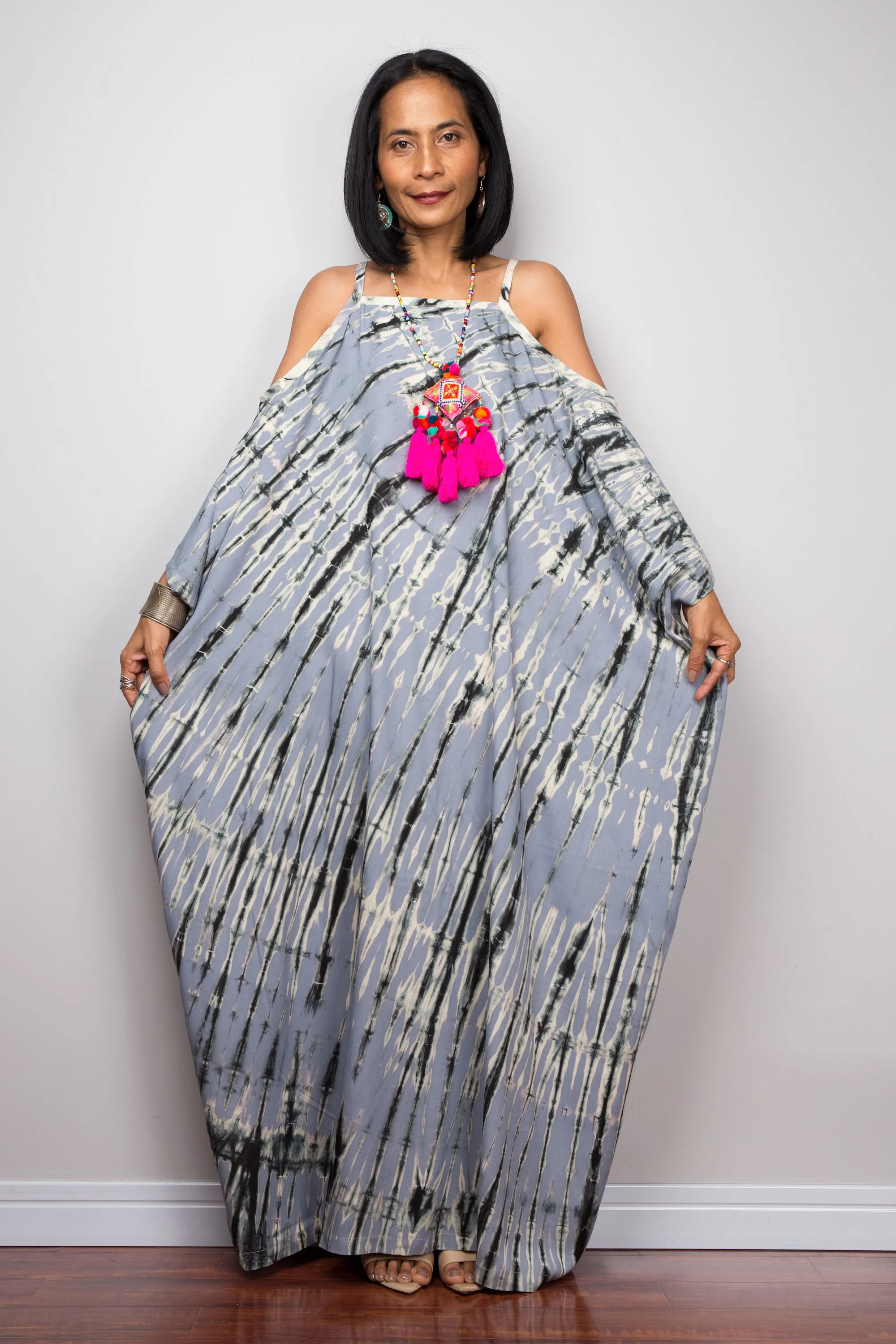 Grey tie dye kaftan dress