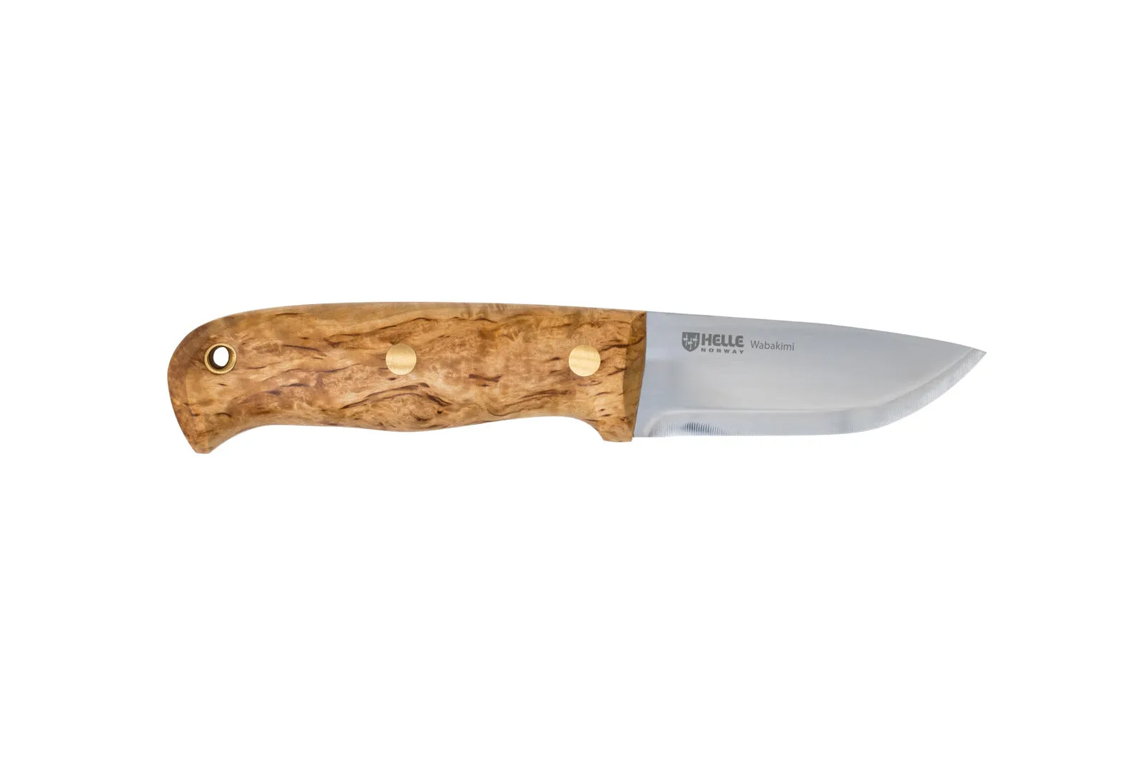 Helle-Wabakimi, triple laminated steel, 84mm blade, curly birch handle. Les Stroud designed