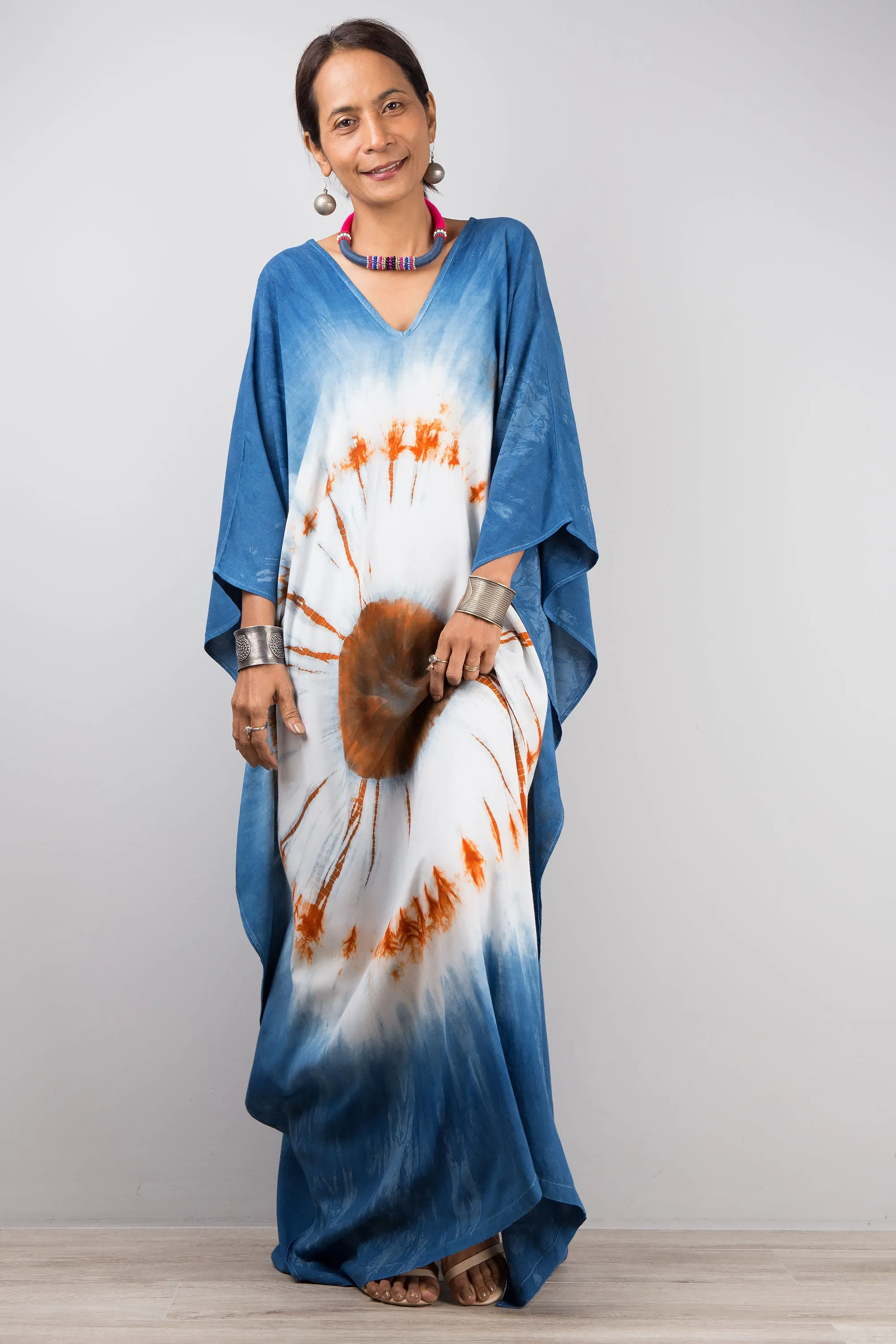 Indigo tie dye kaftan