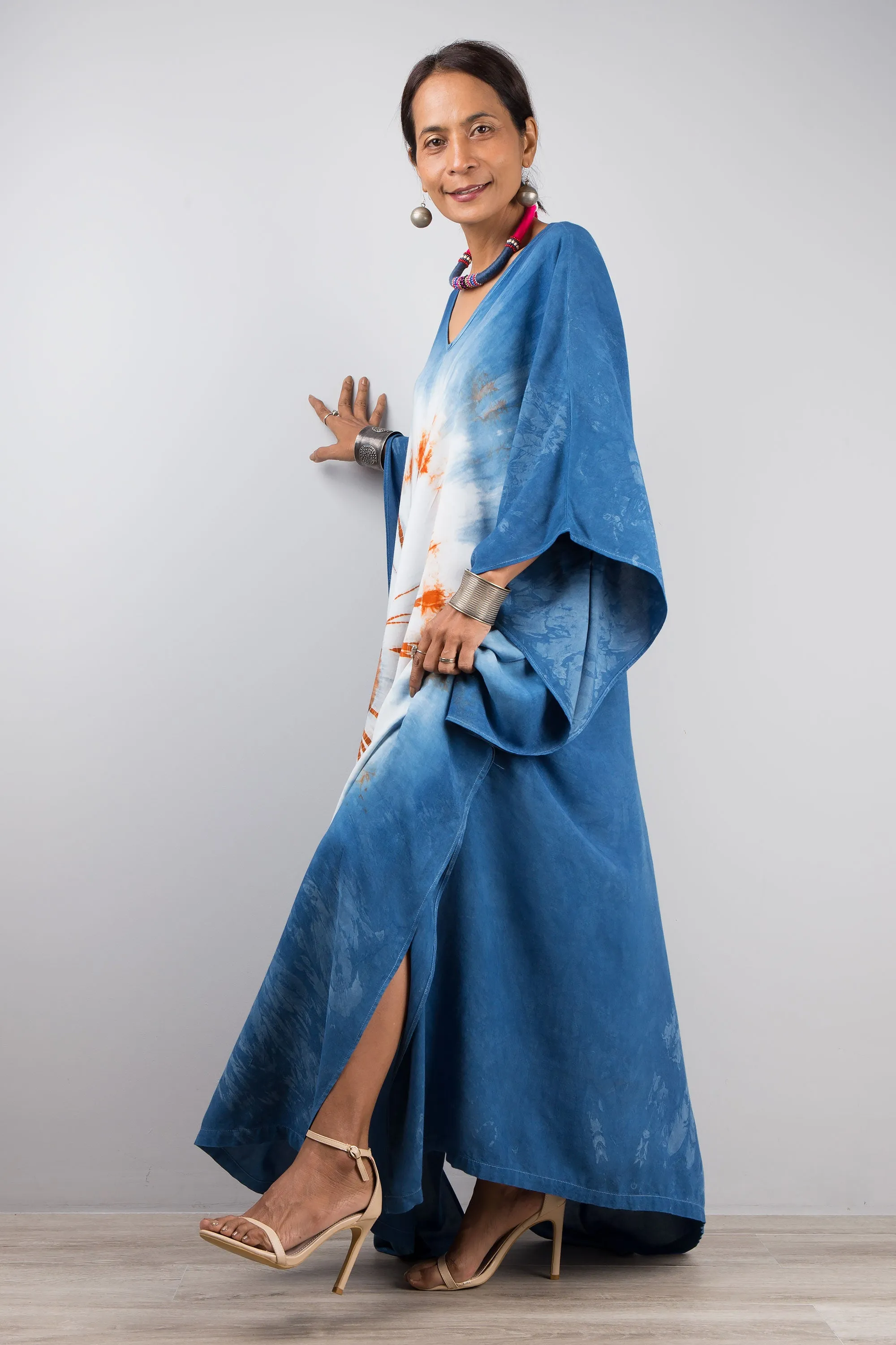 Indigo tie dye kaftan