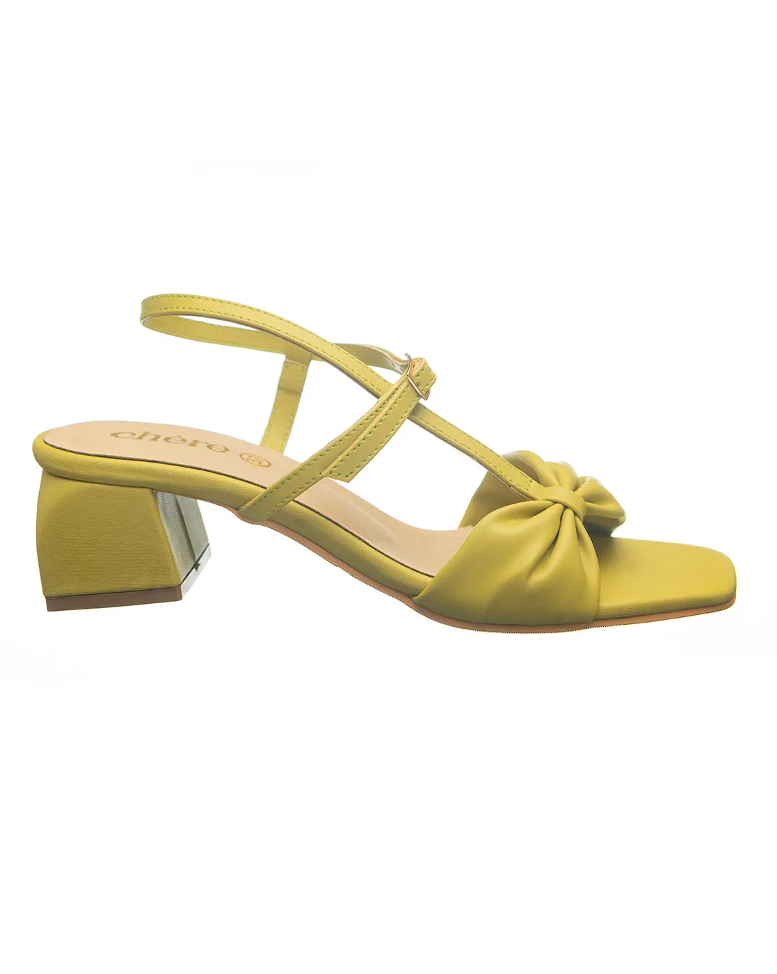 Lime-Green Bow Block Heels for Women