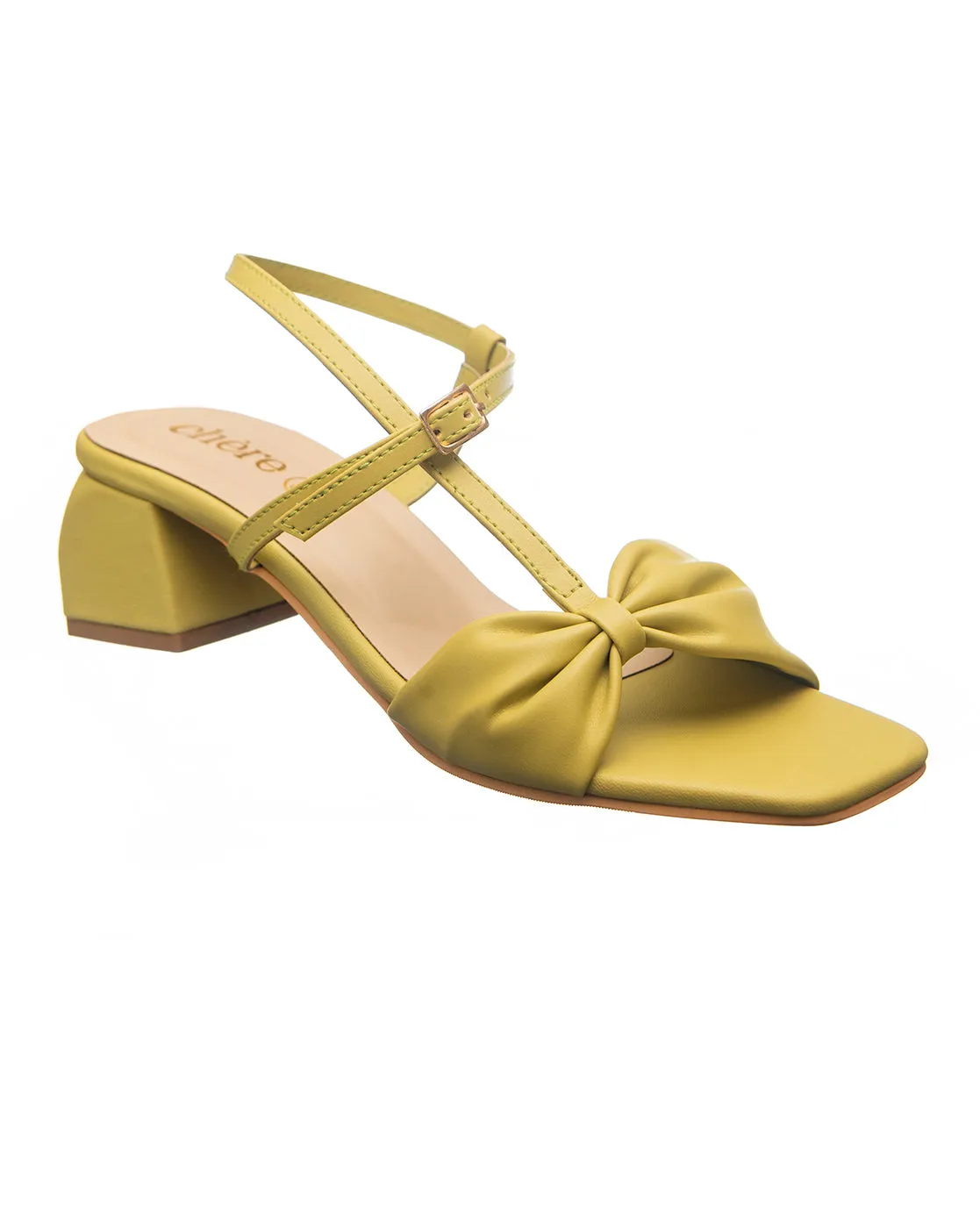 Lime-Green Bow Block Heels for Women