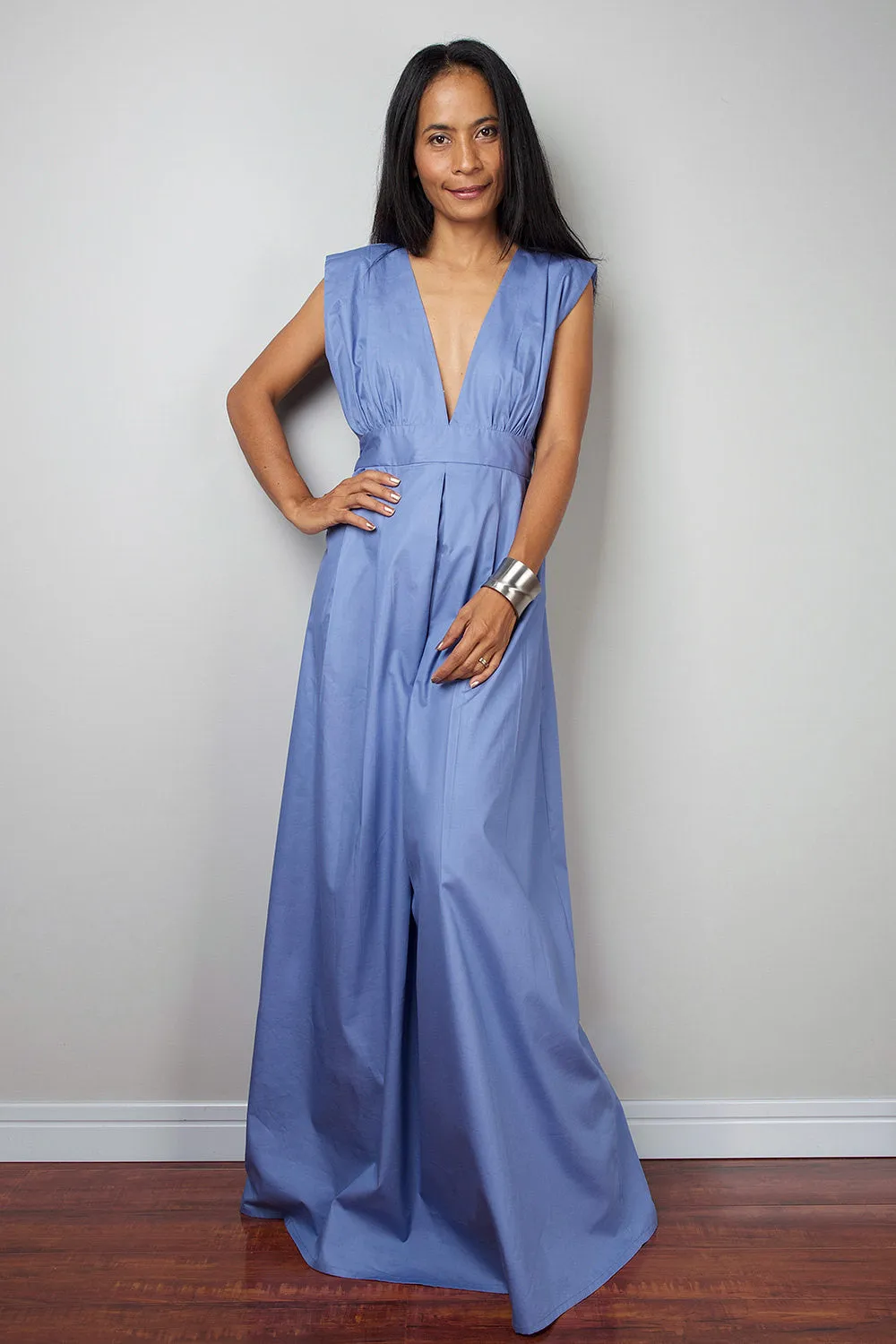 Long Blue Sleeveless Dress