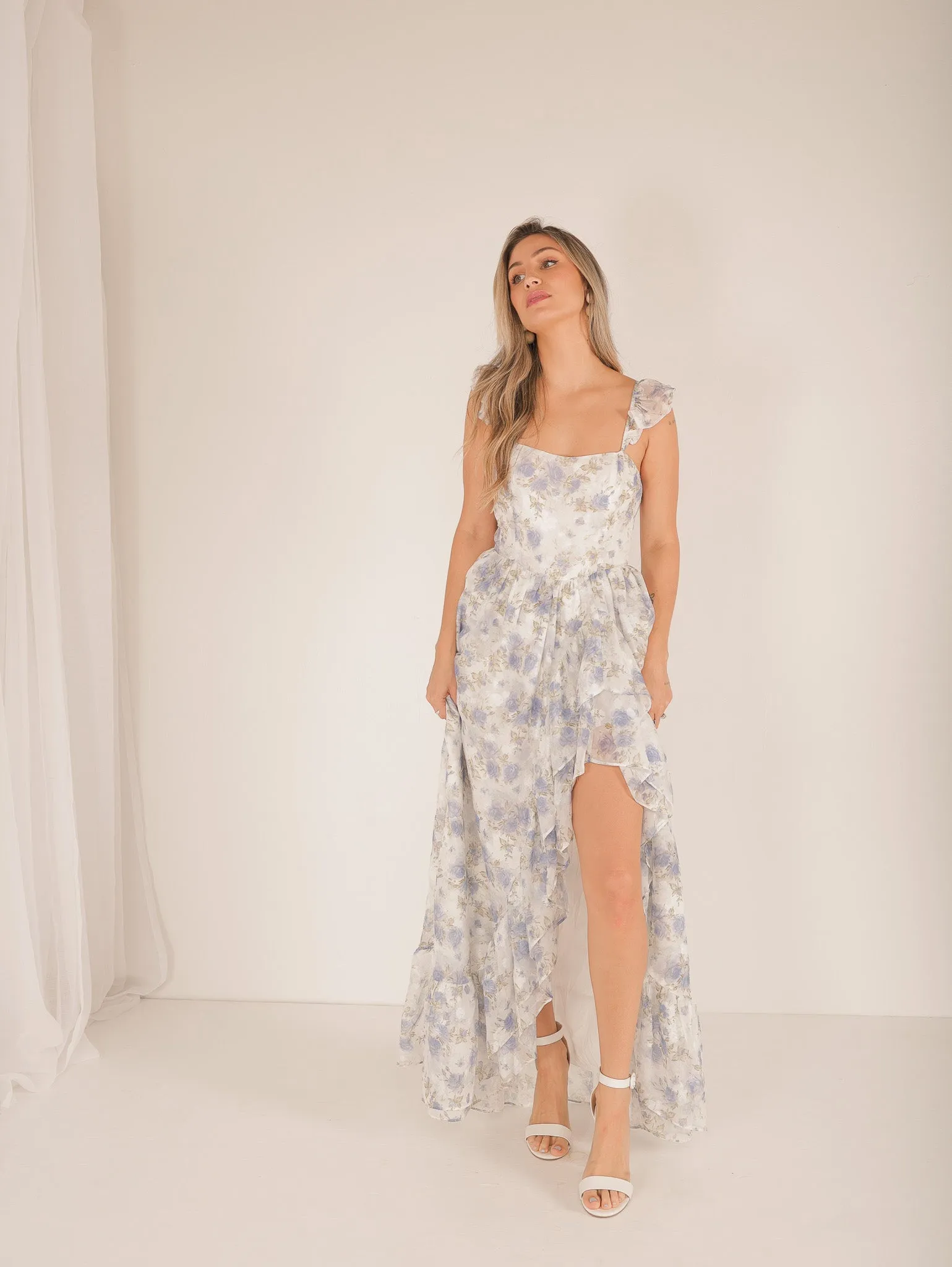 Mary Flower Ruffle Maxi Dress