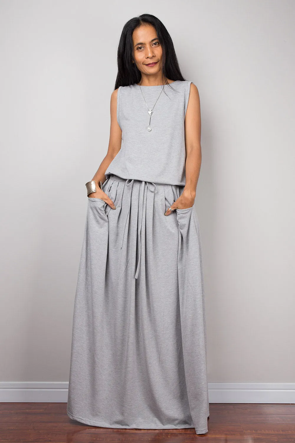 Maxi Dress -  Sleeveless Light Grey dress : Autumn Thrills Collection No.9s   (New Arrival)