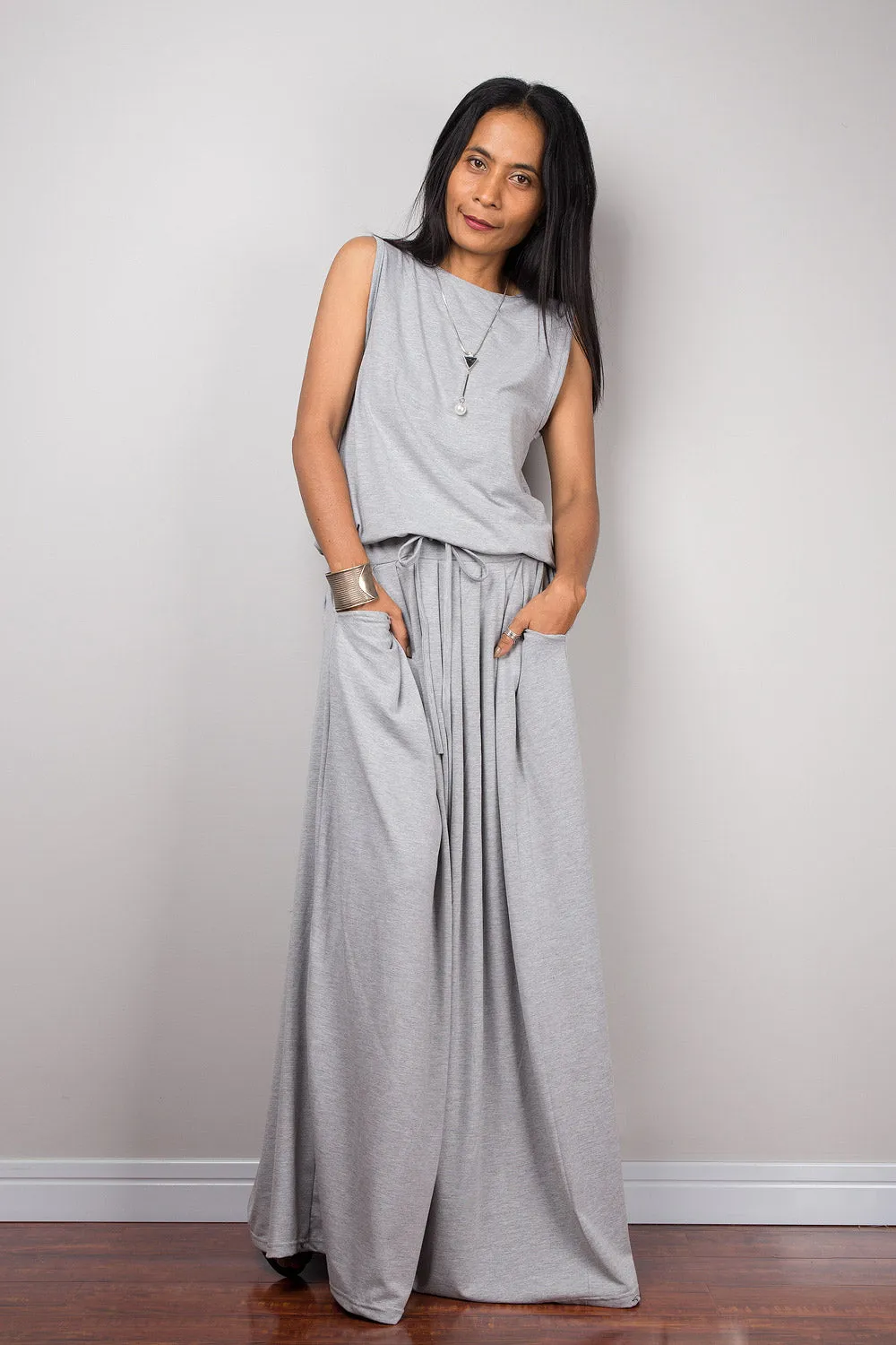 Maxi Dress -  Sleeveless Light Grey dress : Autumn Thrills Collection No.9s   (New Arrival)