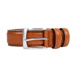 Men’s Heritage Lined Full-Grain Leather Belt with Satin Nickel Buckle and Stitched Edge