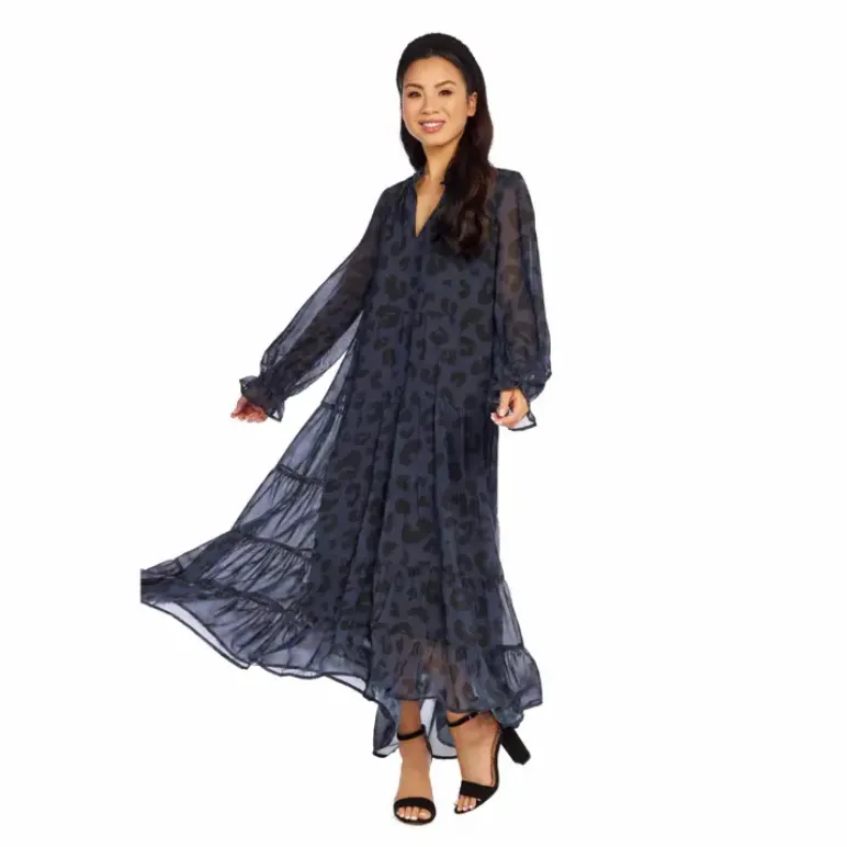 Mudpie Simone Navy Leopard Chiffon Maxi Dress