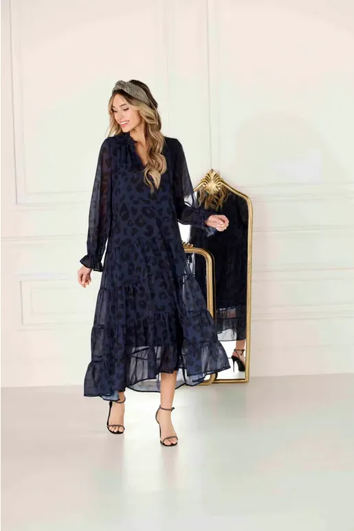 Mudpie Simone Navy Leopard Chiffon Maxi Dress