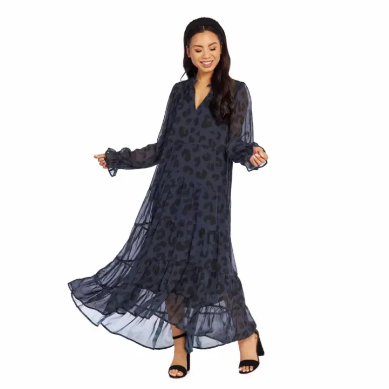 Mudpie Simone Navy Leopard Chiffon Maxi Dress