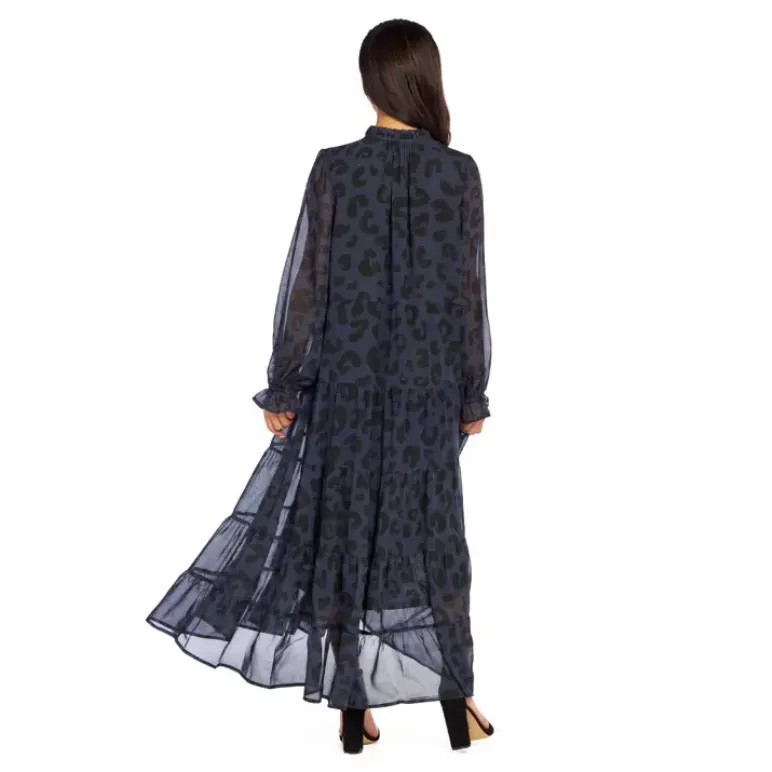 Mudpie Simone Navy Leopard Chiffon Maxi Dress