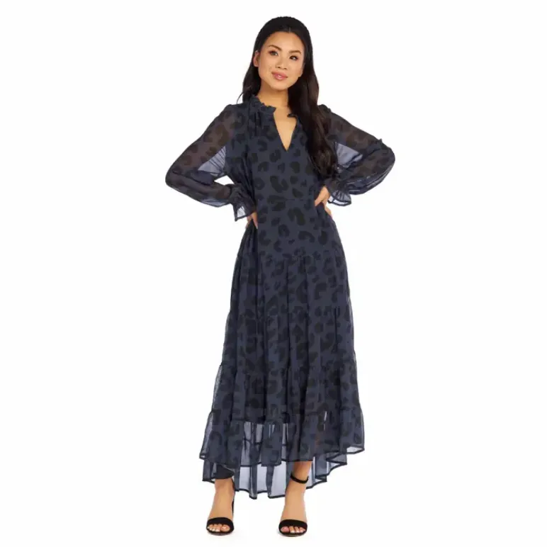 Mudpie Simone Navy Leopard Chiffon Maxi Dress