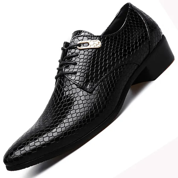 New Imitate Snake Leather Men Oxford Shoes Lace Up Casual Business Men Pointed Shoes Brand Men Wedding Men Dress Boat Shoes