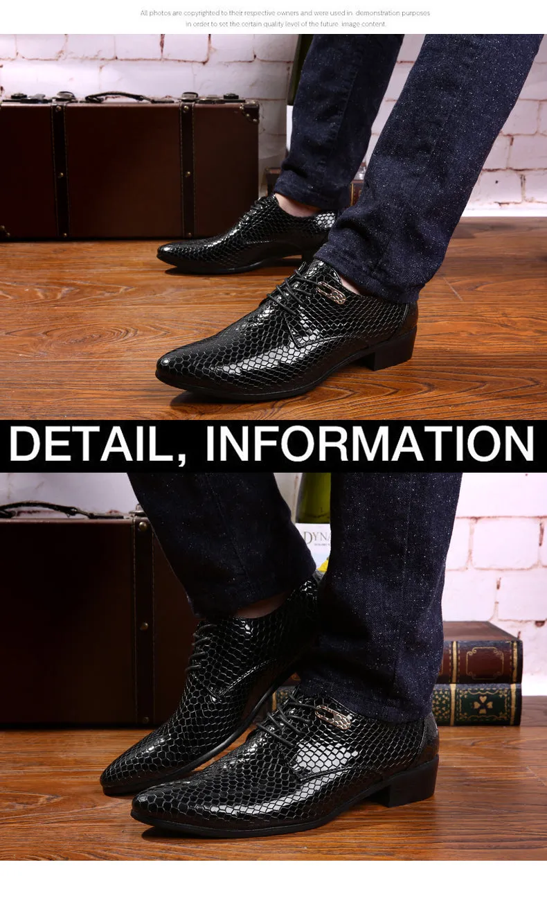 New Imitate Snake Leather Men Oxford Shoes Lace Up Casual Business Men Pointed Shoes Brand Men Wedding Men Dress Boat Shoes