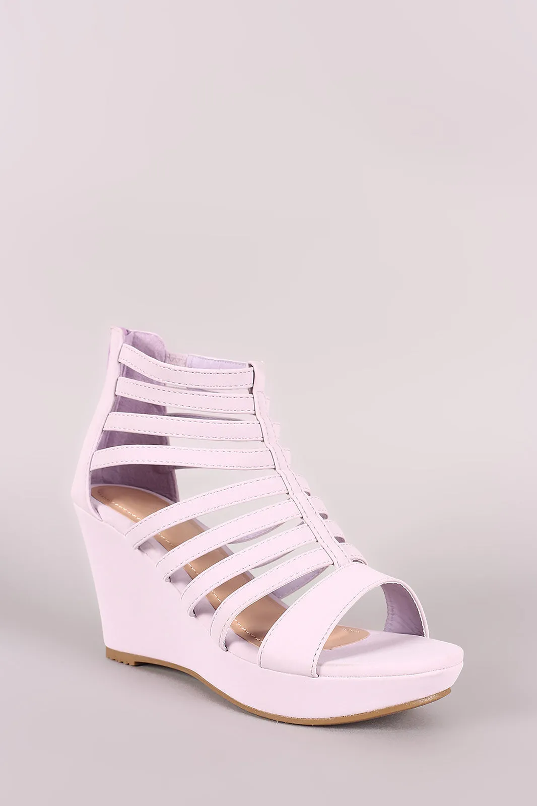 Nubuck Strappy Caged Platform Wedge