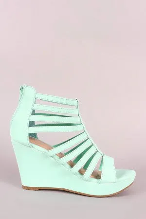 Nubuck Strappy Caged Platform Wedge