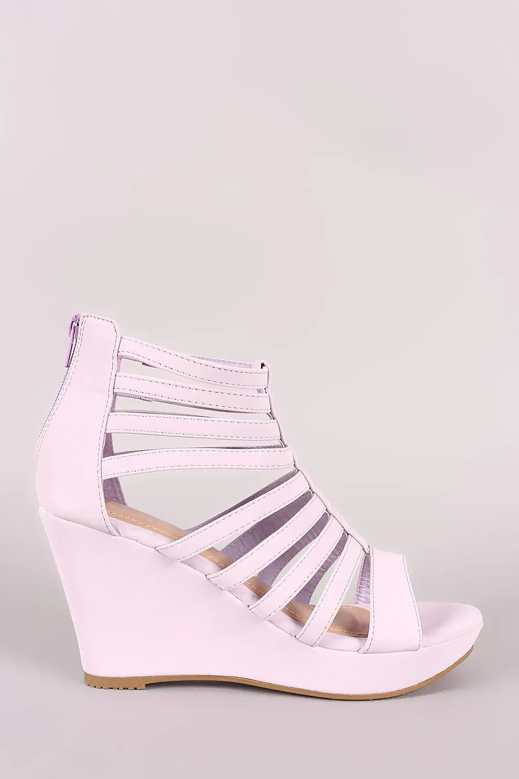 Nubuck Strappy Caged Platform Wedge