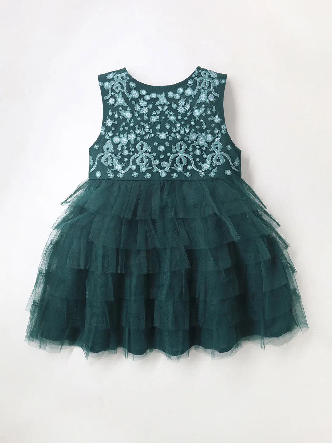 Party Wear Ruffled Applique Dress For Girls