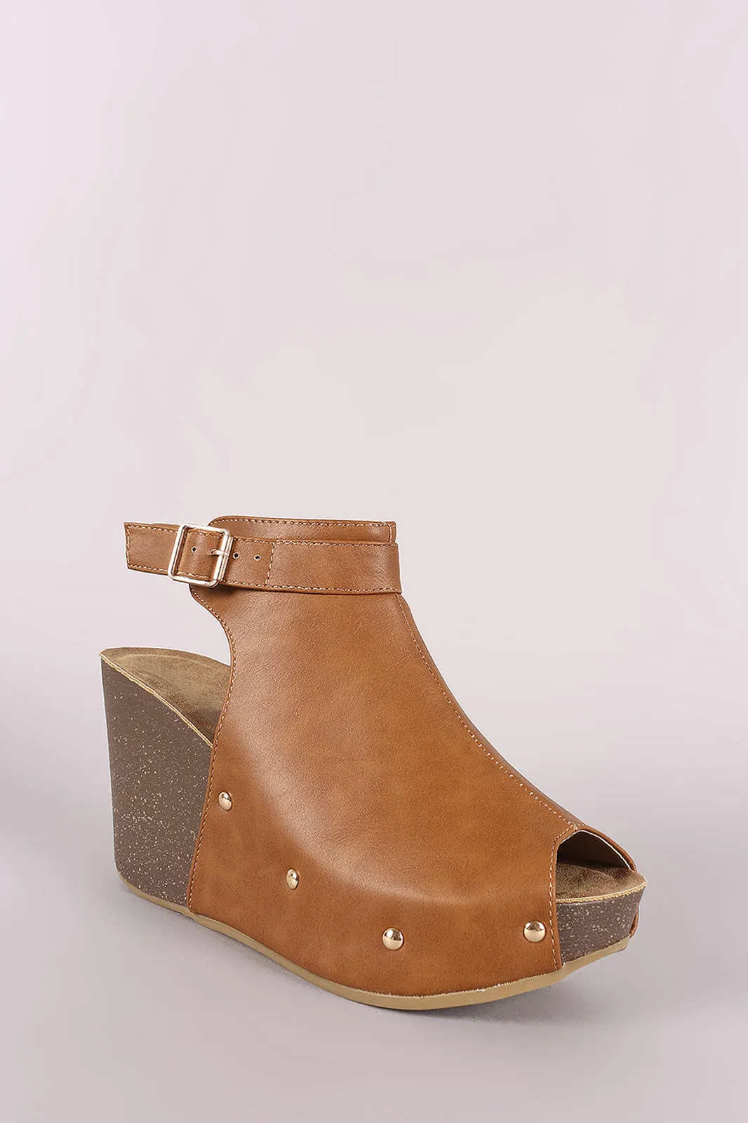 Peep Toe Studded Platform Mule Wedge