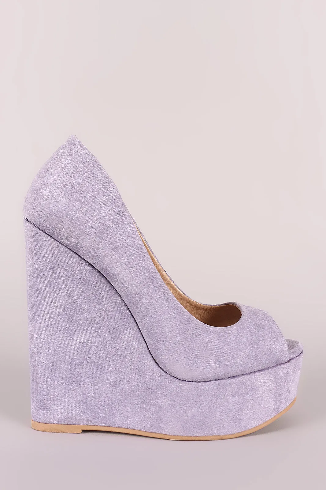 Peep Toe Vegan Suede Platform Wedge