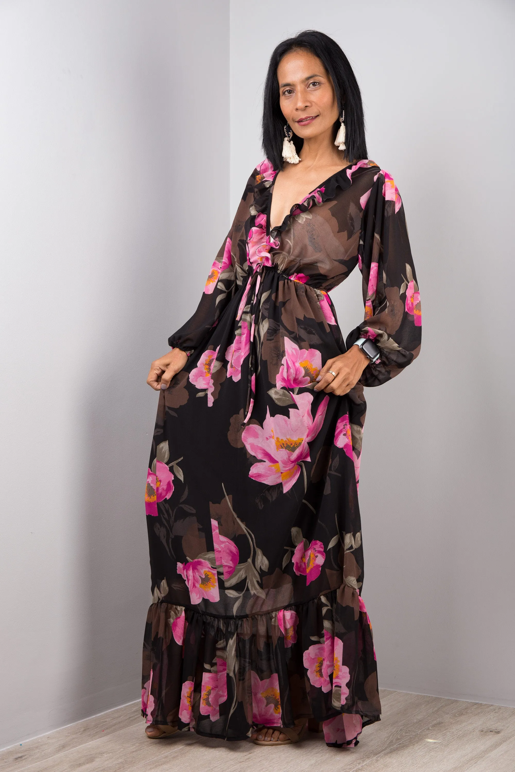 Pink Floral Chiffon dress