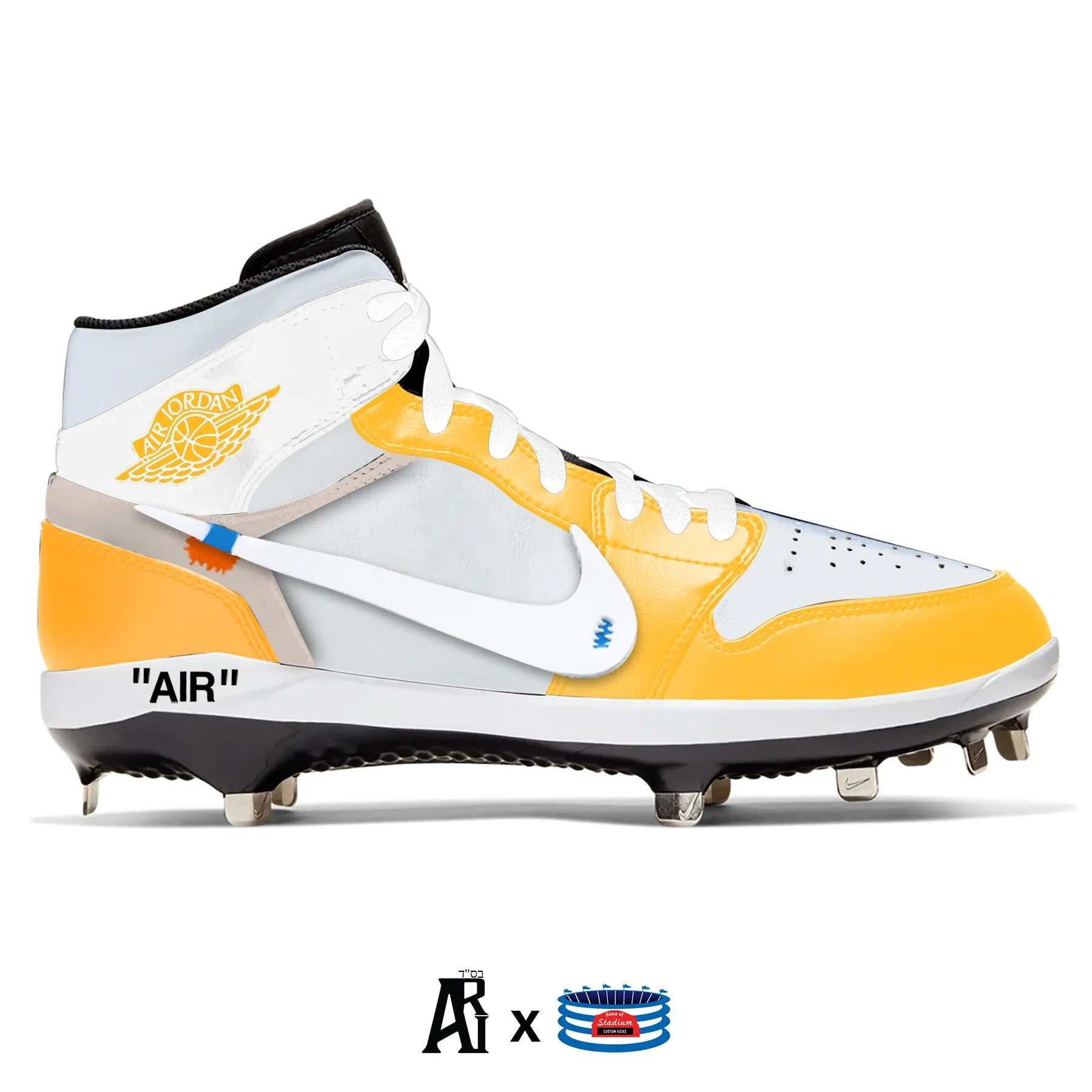 "Canary Yellow OW" Jordan 1 Retro Cleats