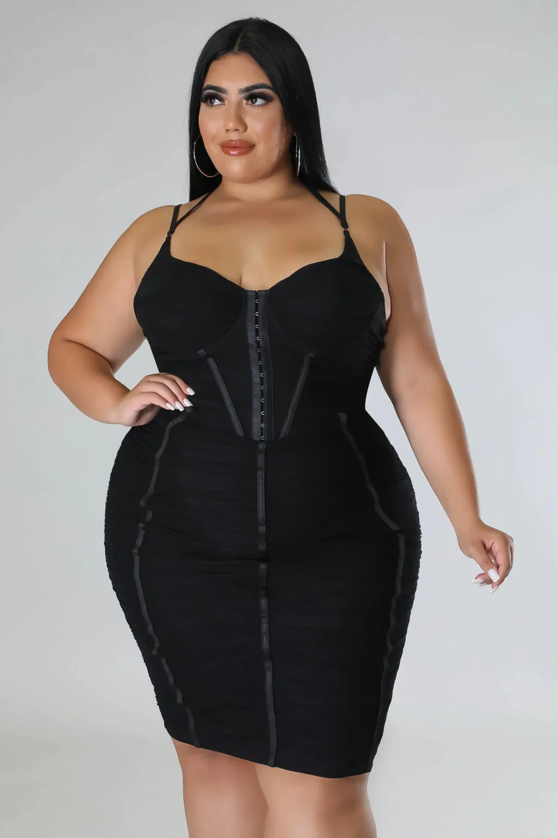 Royal Curves Black Strap Around Dress